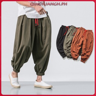 Chinese Style Harem Pants Men Streetwear Casual Joggers Mens Pants Cotton Linen Sweatpants Ankle length Men Trousers Shopee Philippines