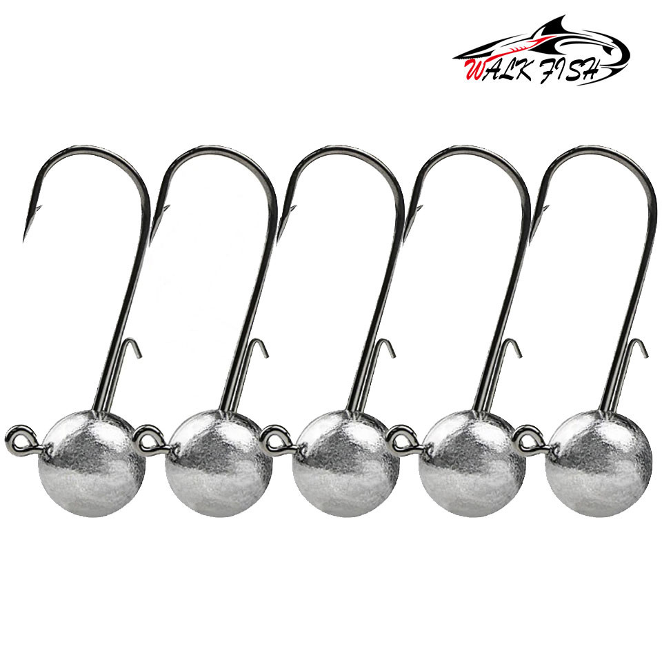 WALK FISH 5Pieces 2g20g Jig Head Hook Round Ball Type Weedless Long