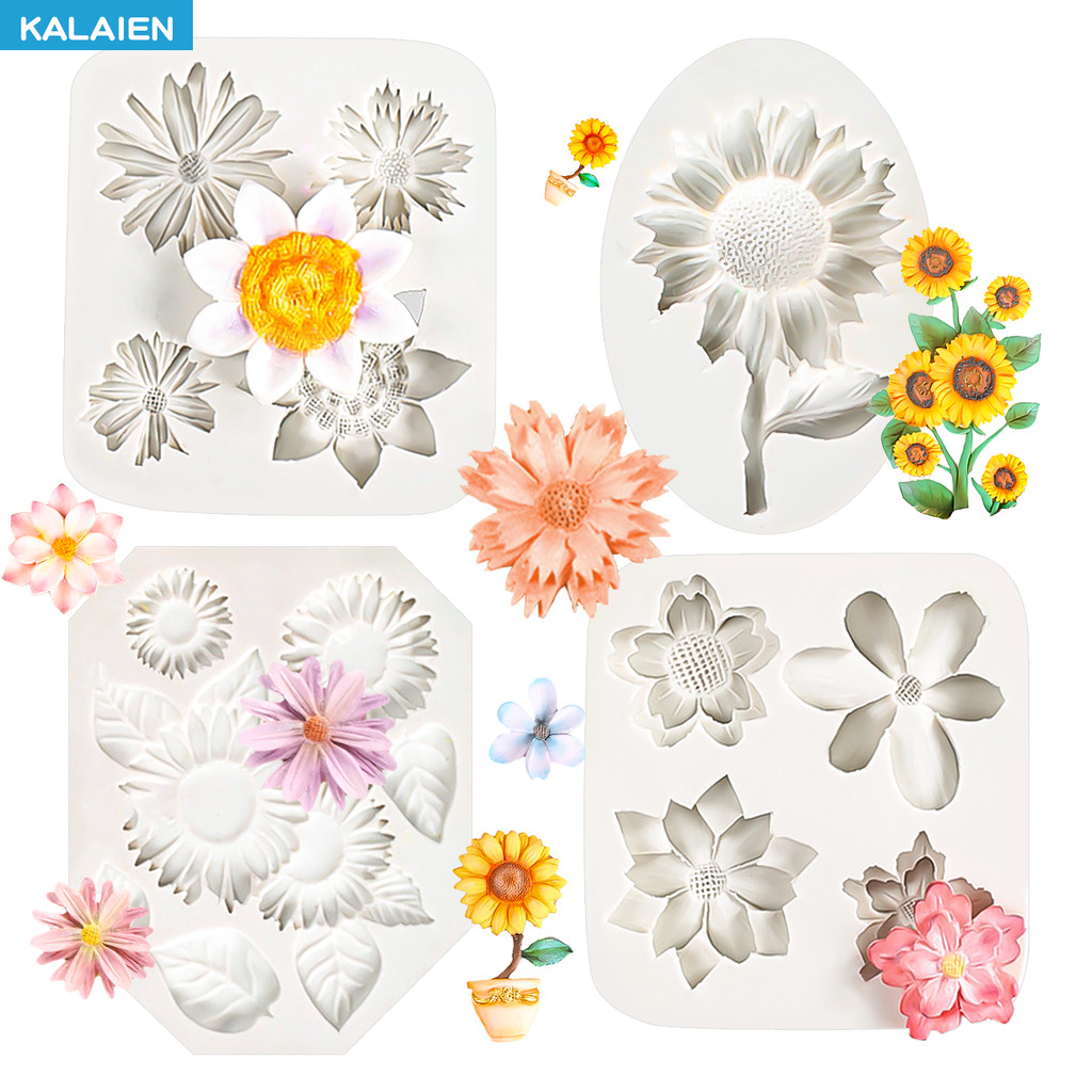 KALAIEN 4 Pattern Small Flower Silicone Fondant Mold Cherry blossoms ...