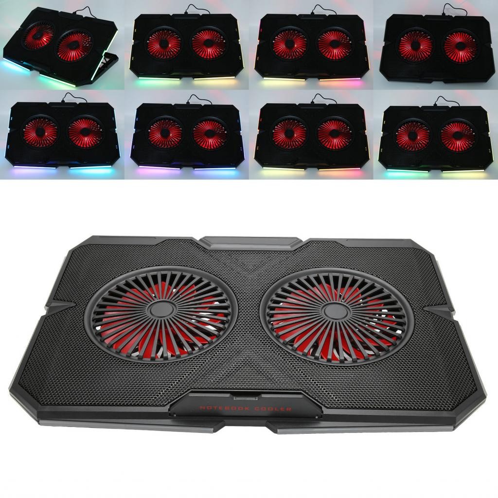Eleganthome RGB Laptop Cooling Pad Dual Silent Fans Fan Stand Lights ...