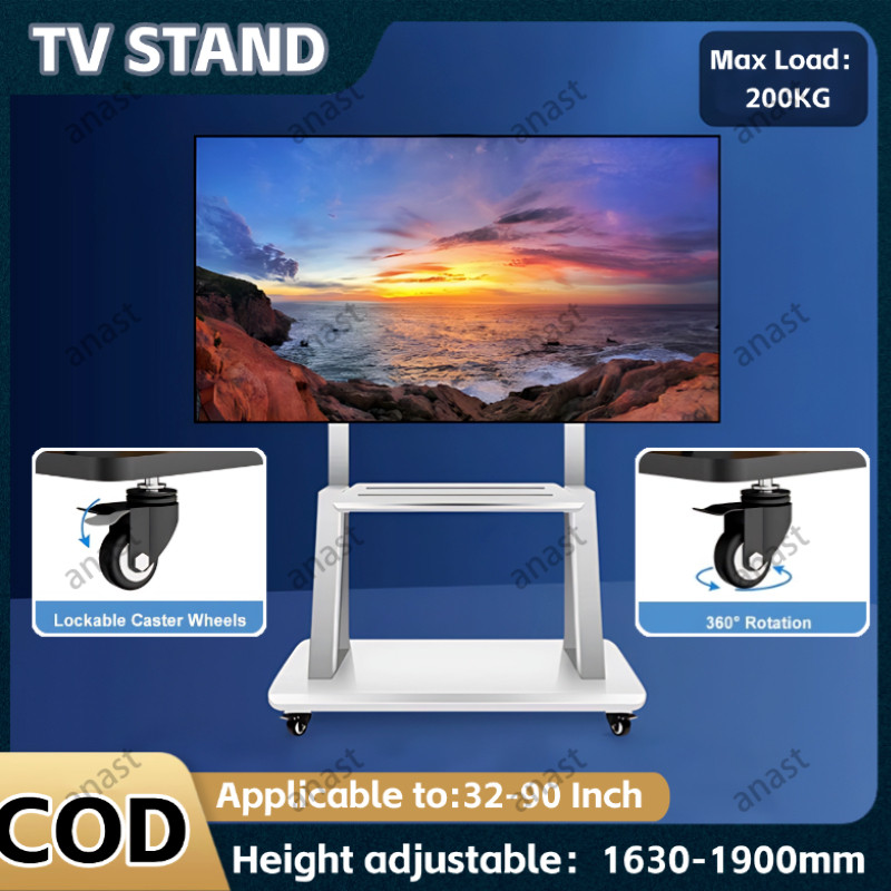 White TV Stand For 75 Inch Movable TV Rack Floor Base And Bracket ...