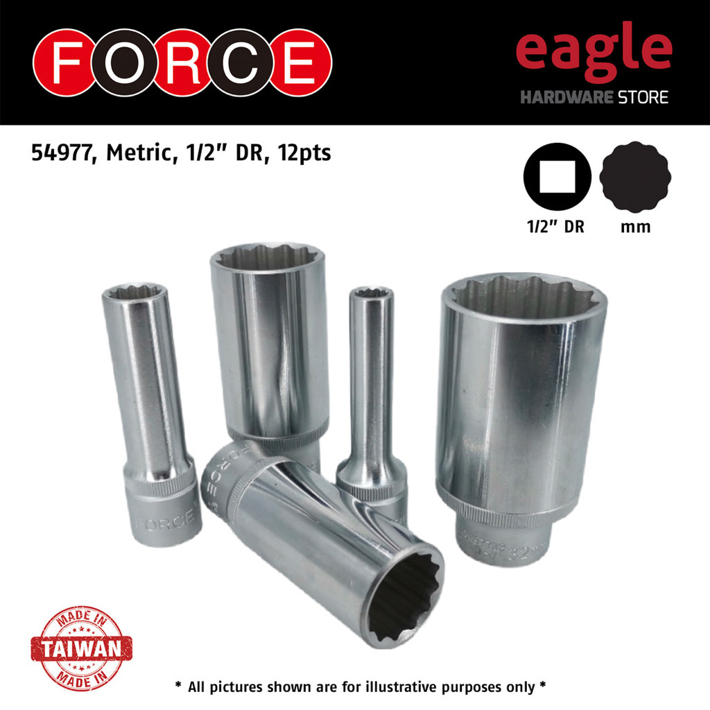 Force 54977 Flank Deep Socket, Metric, 12pt, 1/2