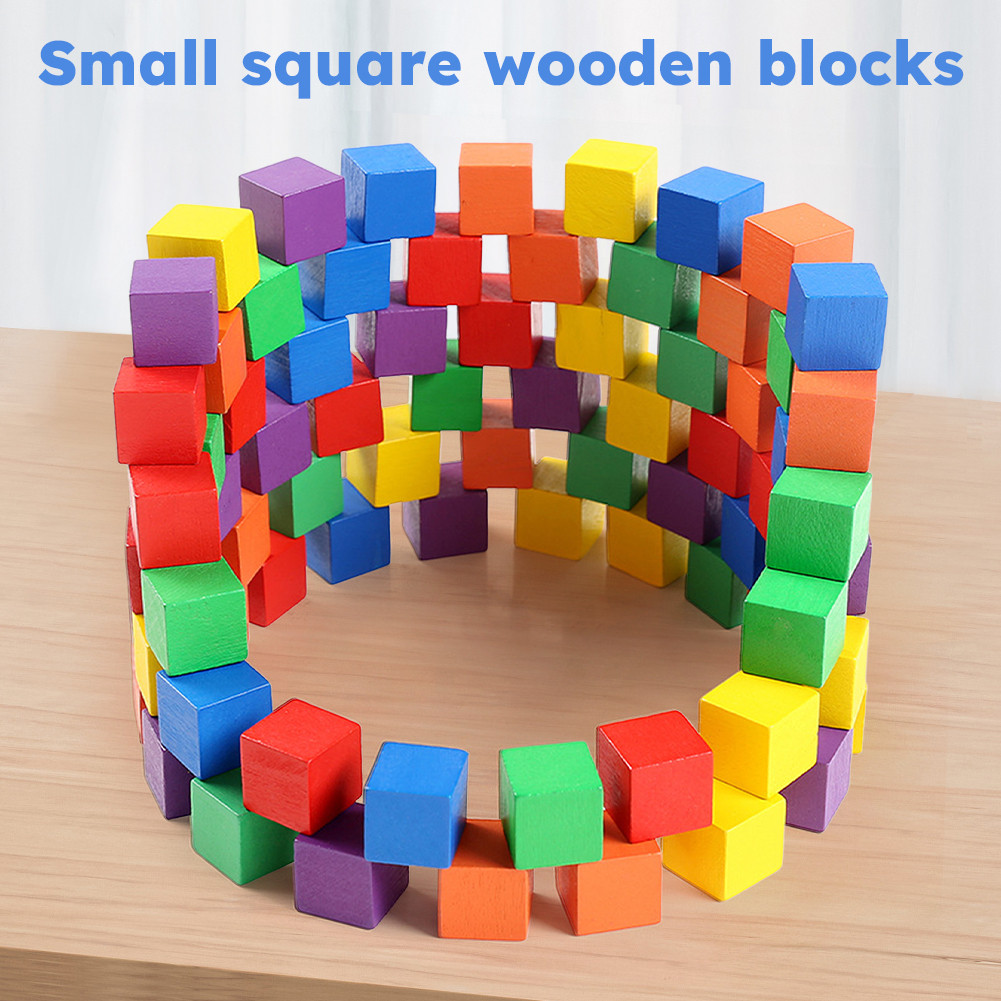 100pcs Square Wooden Cube Building Block Kids Early Educational Toys ...