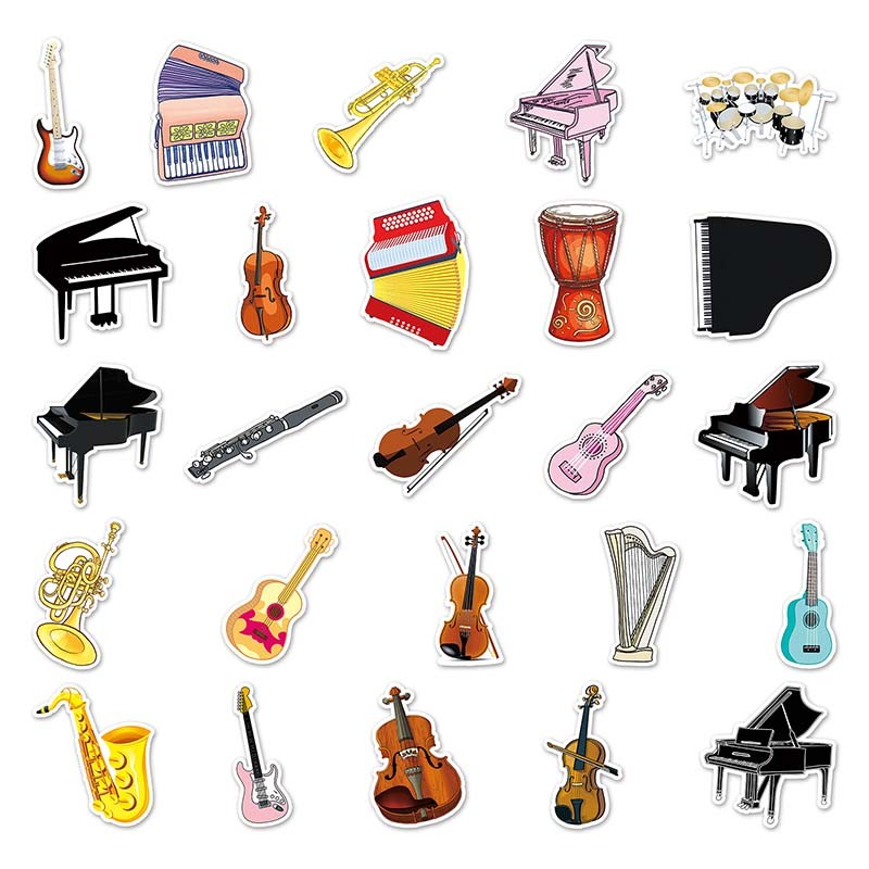 50PCS Cartoon Musical Instrument Guitar Drums Piano Sticker Toys ...