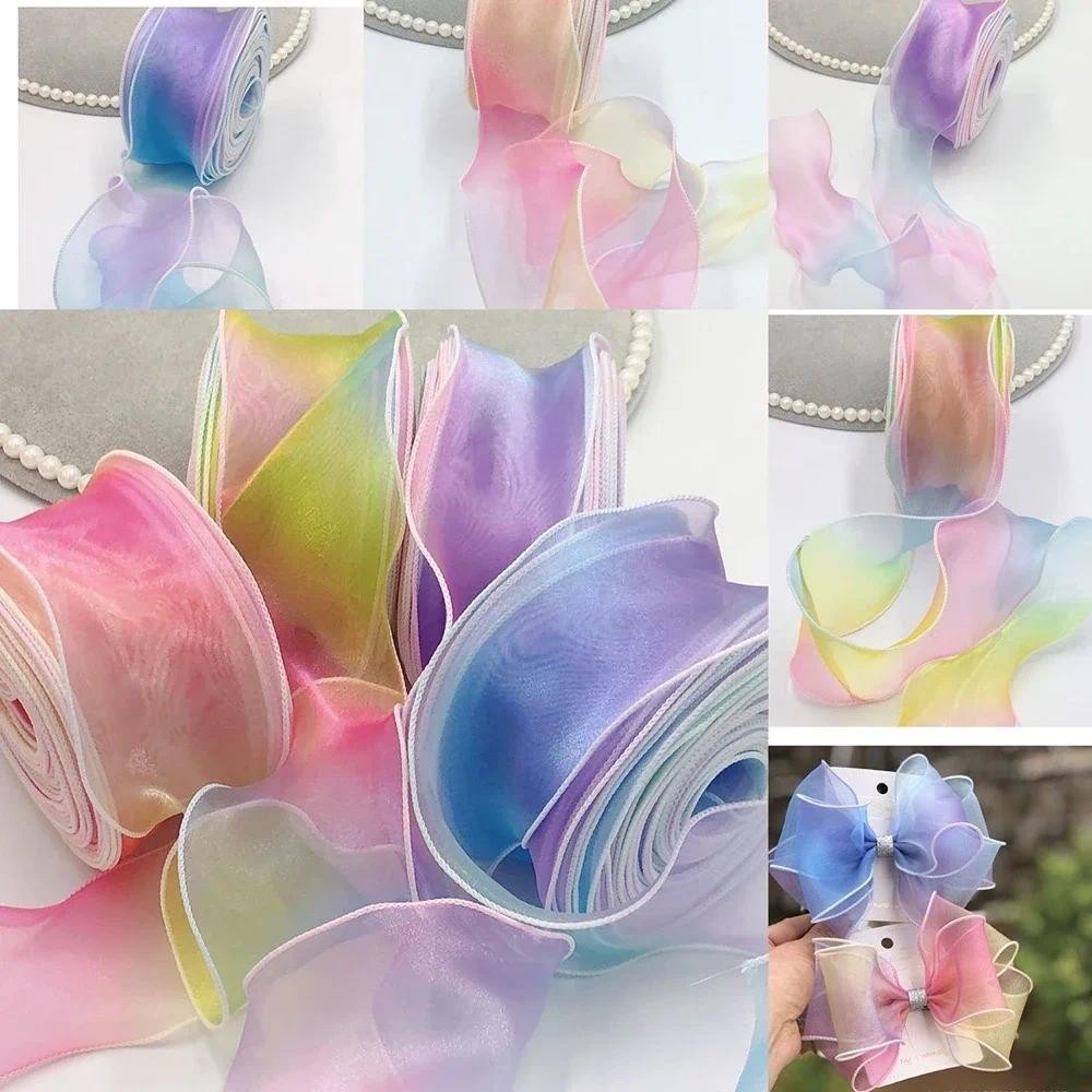 4cm*10yard Fishtail Yarn Ribbon Bouquet Packaging Material Rainbow ...