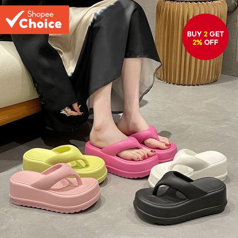 7cm Thick Soled Tsinelas for Women Rubber Flat Sandals Korean Flip ...