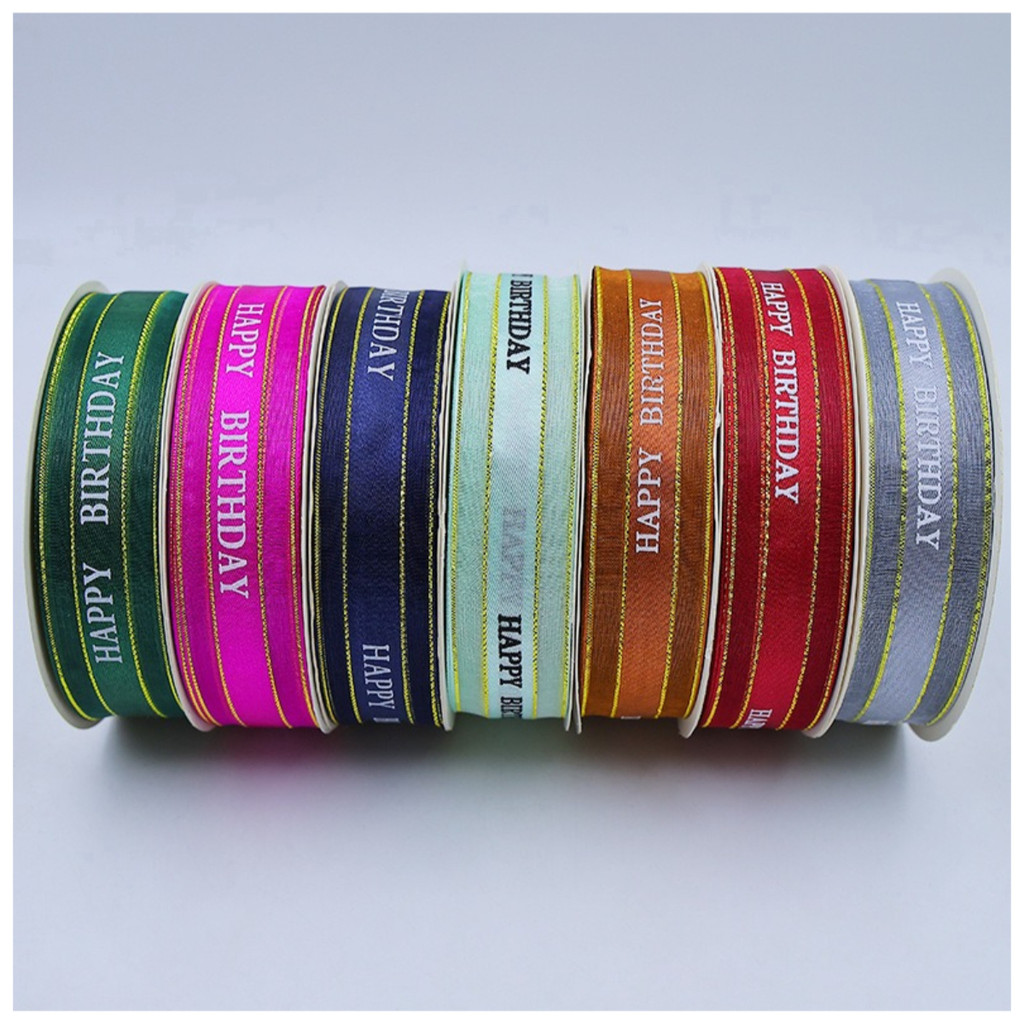 50 yards Gold edge (2.3cm) Ribbon Chiffon Birthday Cake Gift Wrapping ...