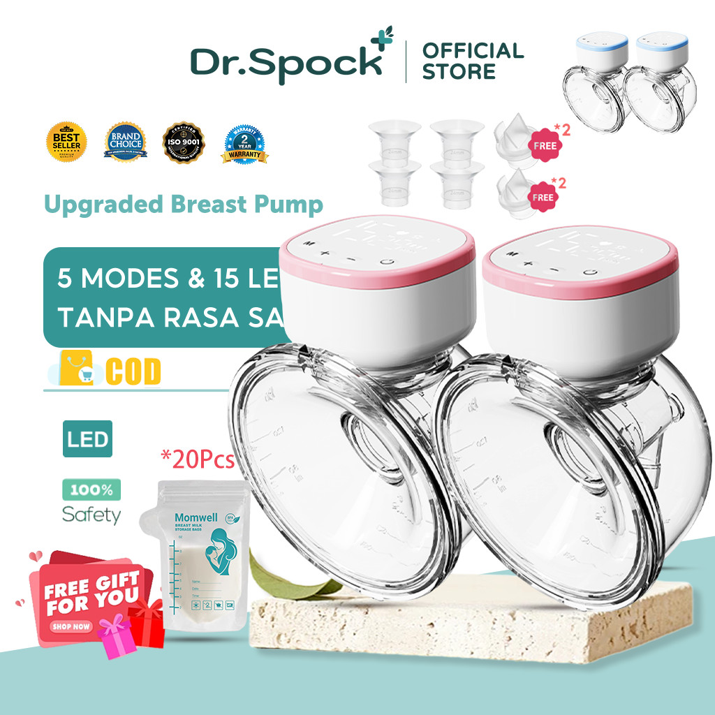 Dr.Spock 2pcs Wearable Breast Pump 5 Modes & 15 Levels Electric Breast ...