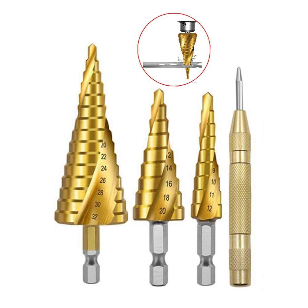 4pcs Spiral Grooved Drill Bits 4-12mm 4-20mm 4-32mm Drilling Power Tool ...