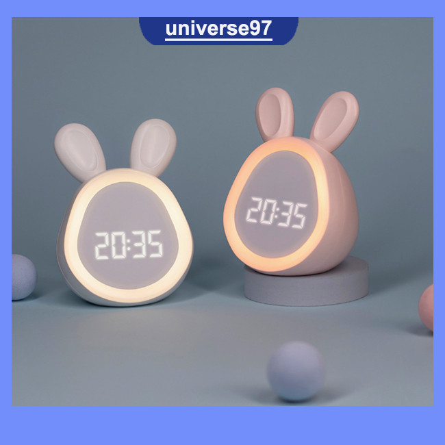 PING Kids Cute Rabbit Alarm Clock With Night Light Stepless Dimming Led
