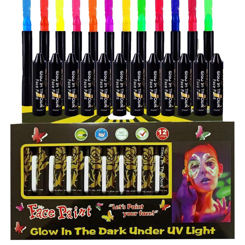 Moon Glow In The Dark Face Paint 6 Piece Pack 12ml Assorted Costume Make Up main image 0