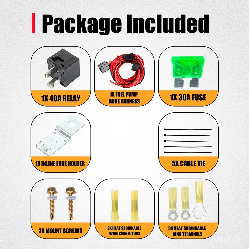 Electric Fuel Pump Wiring Harness Relay Kit 40AWaterproof Relay Switch