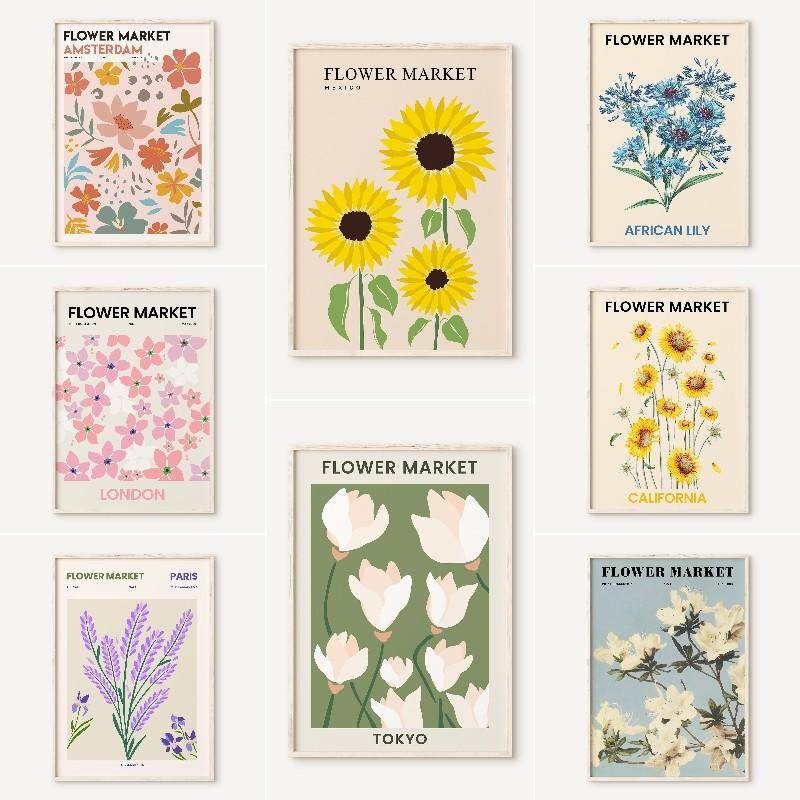 London Flower Market Canvas Posters, Flower Market Prints, Plant Prints