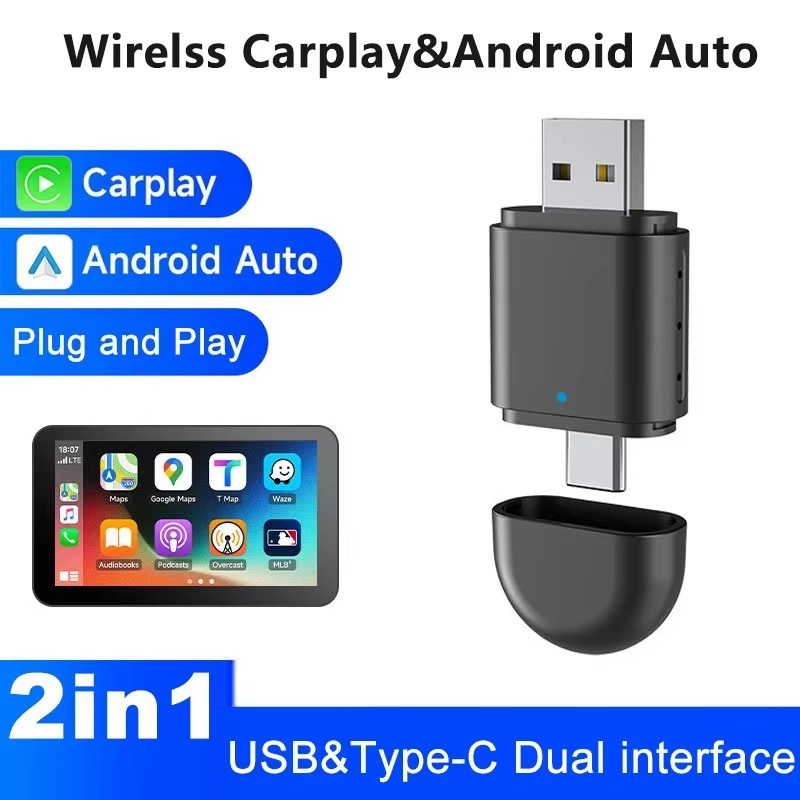 Wireless CarPlay 2 in 1 Android Auto Apple Carplay Adapter Mini AI Box