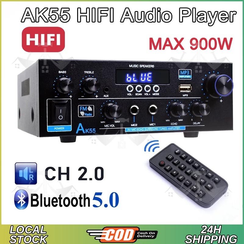 AK55 HIFI Audio Player 12v 220V Amplifier with Bluetooth 5.0 Amplifier