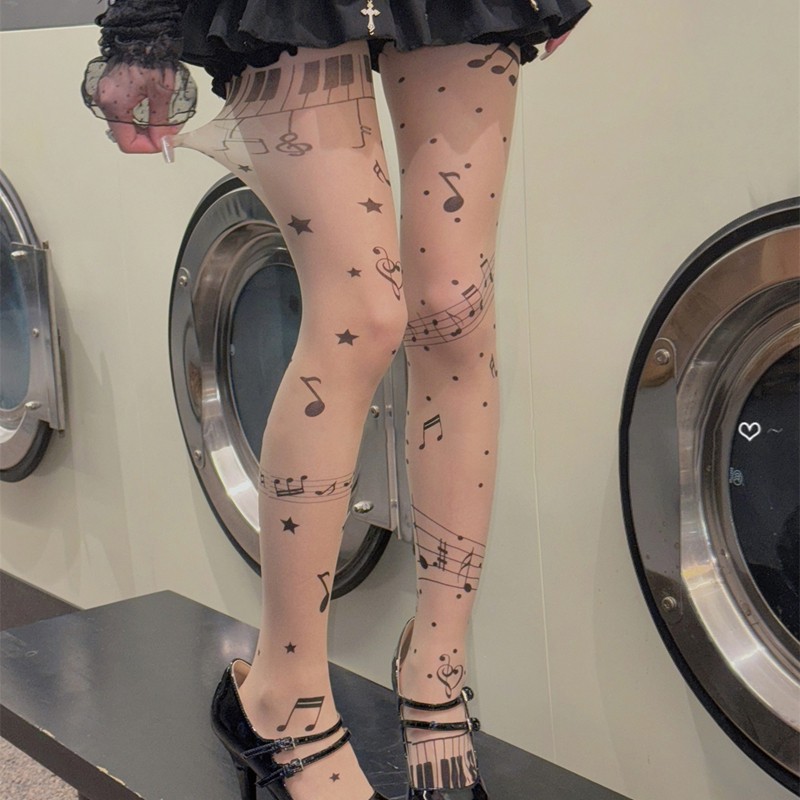 Lovely Note Print Lolita Tights Hosiery Sweet Rock Personalized Thin ...