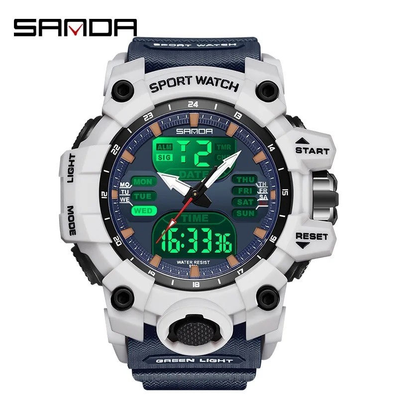 SANDA 6126 Dual Display Men Watches Waterproof Sports Watch Military Man  Alarm Stopwatch Quartz Wristwatch