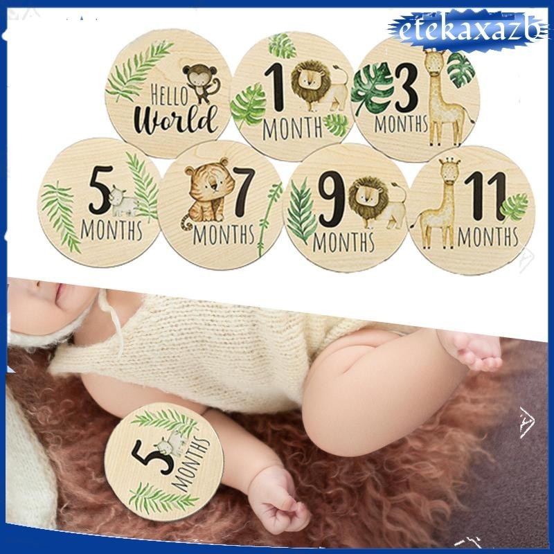 Buy 7pcs Baby Monthly Milestone Cards Sign, Wooden Newborn Welcome Sign Round New Baby Sign Double Sided Printed Baby Announcement Sign For Photo Prop Baby Shower