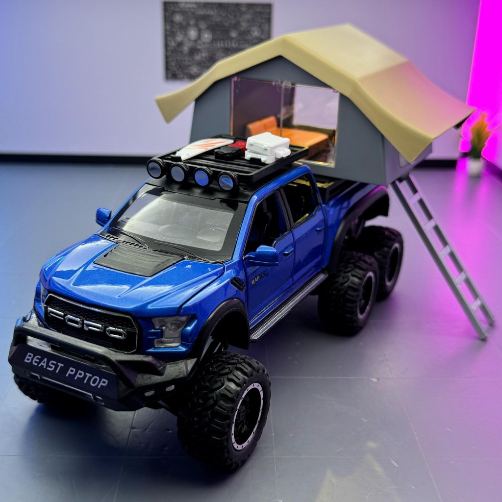 Alloy Car Model 124 Raptor Pickup Camping RV Toy Car Sound Effect Model Ornaments Shopee