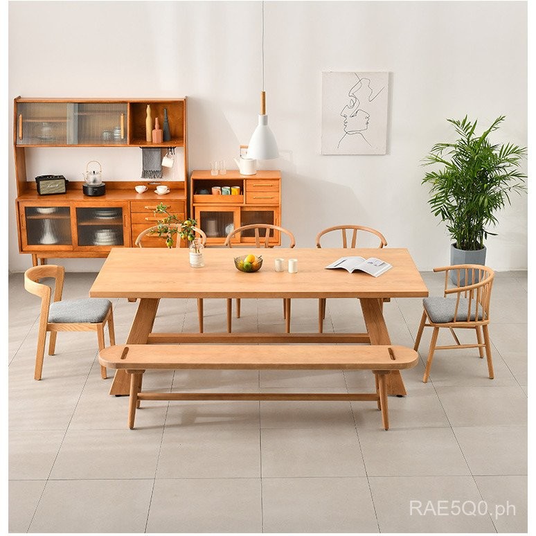 Nordic Solid Wood Dining Tables and Chairs Set Simple Home Rectangular Ash Dining Table Log ...