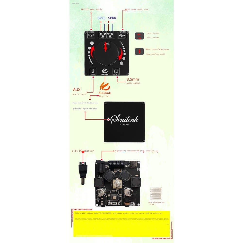 COD/HIFI fever grade 2.0 stereo Bluetooth digital amplifier board 50WX2