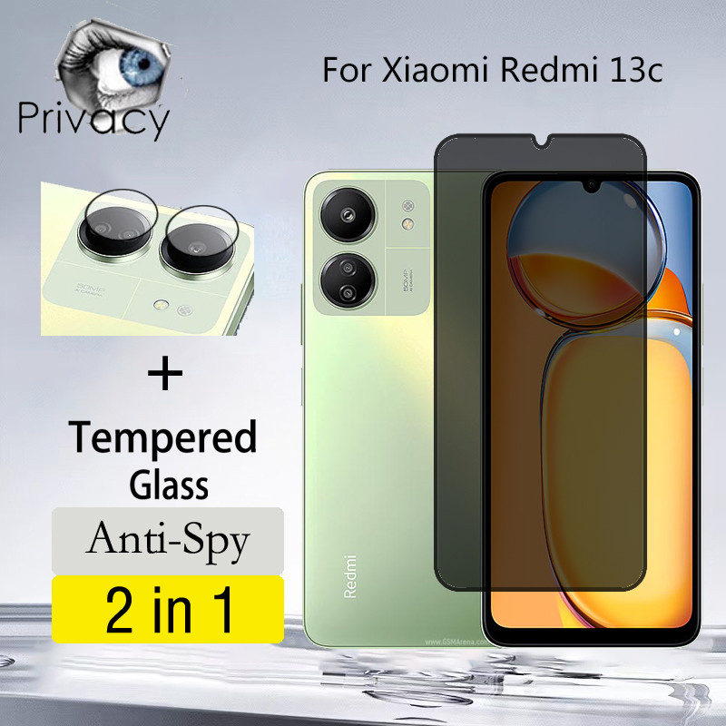 2 in 1 Xiaomi Redmi 13C 5g Antipeeping Screen Protector Tempered Glass