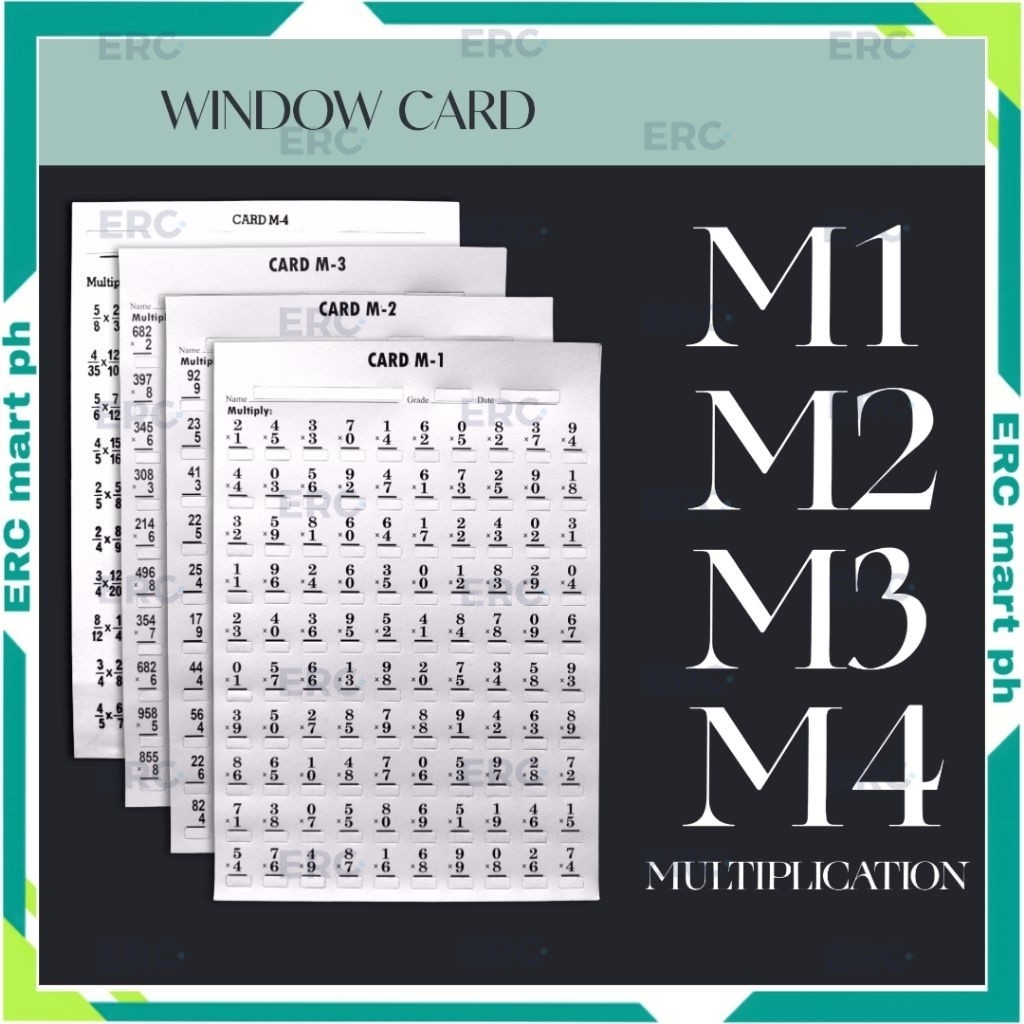 ERC Window Card M1 M2 M3 M4 Multiplication Math Test Set, Reusable ...