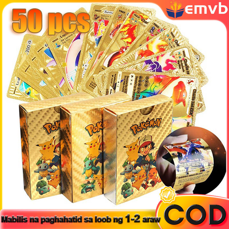 4 Types Golden Foil Pokemon Cards Set Family Game Collection Cartoon ...