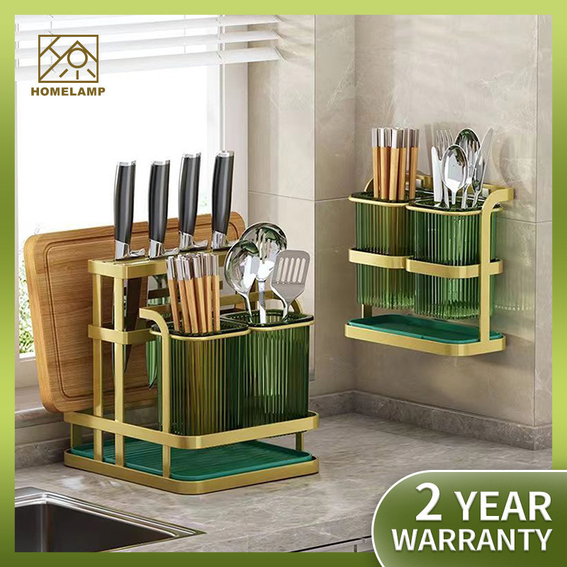 Steel Knife Rack with Draining Tray Kitchen Multi-Grid Knife Chopsticks ...