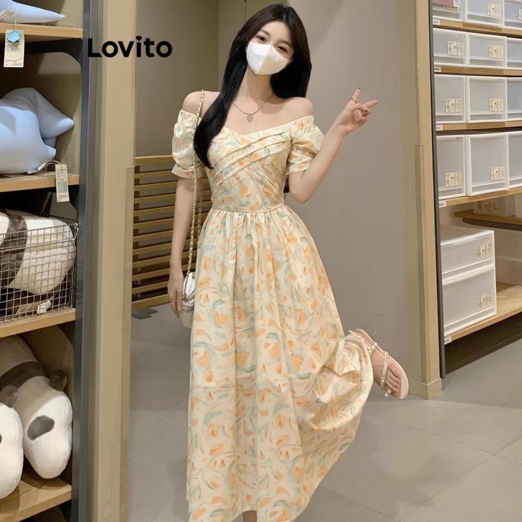 Lovito Women Casual Ditsy Floral Ruched Dress Lne Shopee Philippines