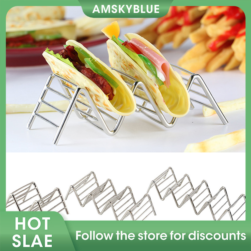 AMH-Hard Wave Stainless Steel Mexican Food Rack Stand Shell Taco Holder ...