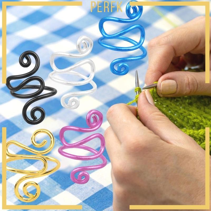 [Perfk] 5Pcs Crochet Rings Metal Open Finger Rings Knitting Supplies ...