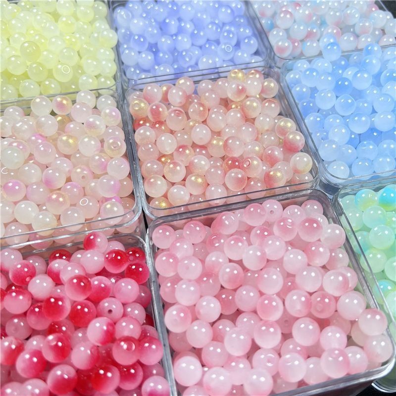 500 8mm Imitation Glass Jade Beads Gradually Changing Two Color Round ...