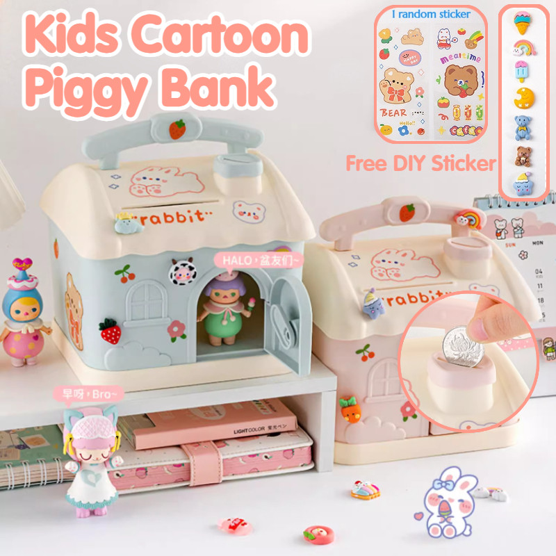Cartoon Piggy Bank DIY House Coin Bank With Lock Saving Box For Kids ...