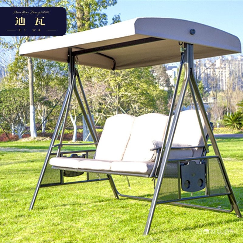 Outdoor Swing Chair Garden Chair Iron Blue Discharge Three-Person Swing ...