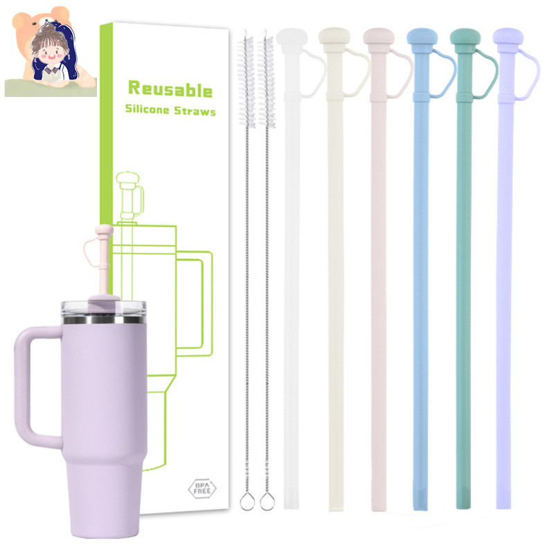 6pcs Replacement Straw for Tumbler Long Silicone Straw with Straw Cover