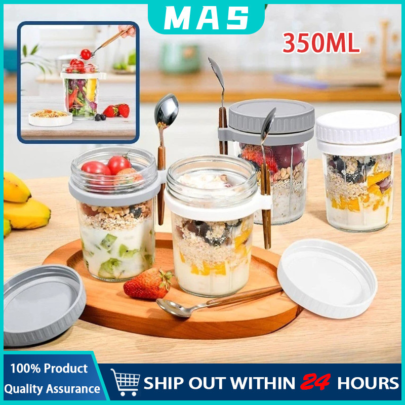 MAS Reusable Overnight Oats Jar Glass With Spoon Overnight Oats ...