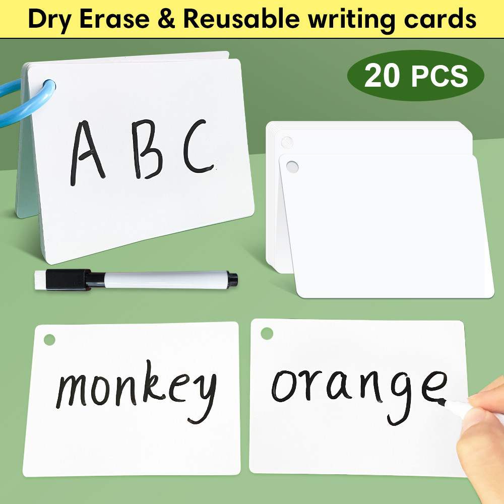 20 Pcs Blank Writing Cards Double Side Reusable Card English Memory ...