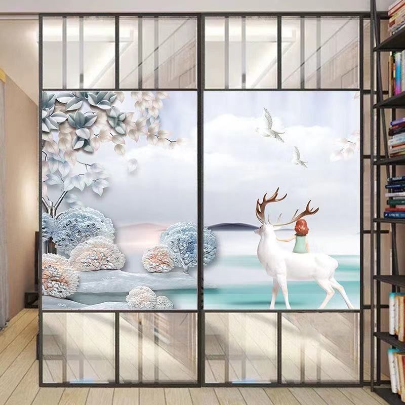 Elk Pattern Frosted Glass Stickers Living Room Sliding Door Decorative ...