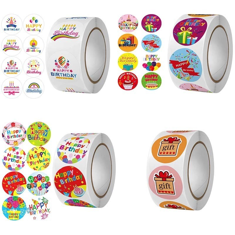 Roll Sticker 500 Pcs Gift Birthday Sticker Tag Happy Birthday Sticker ...