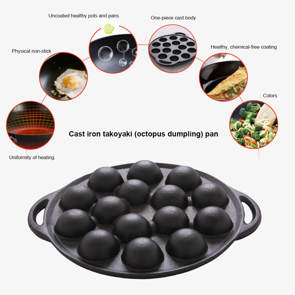 Cast Iron Octopuses Meat Balls Mold 15 Holes Nonstick Home Cooking