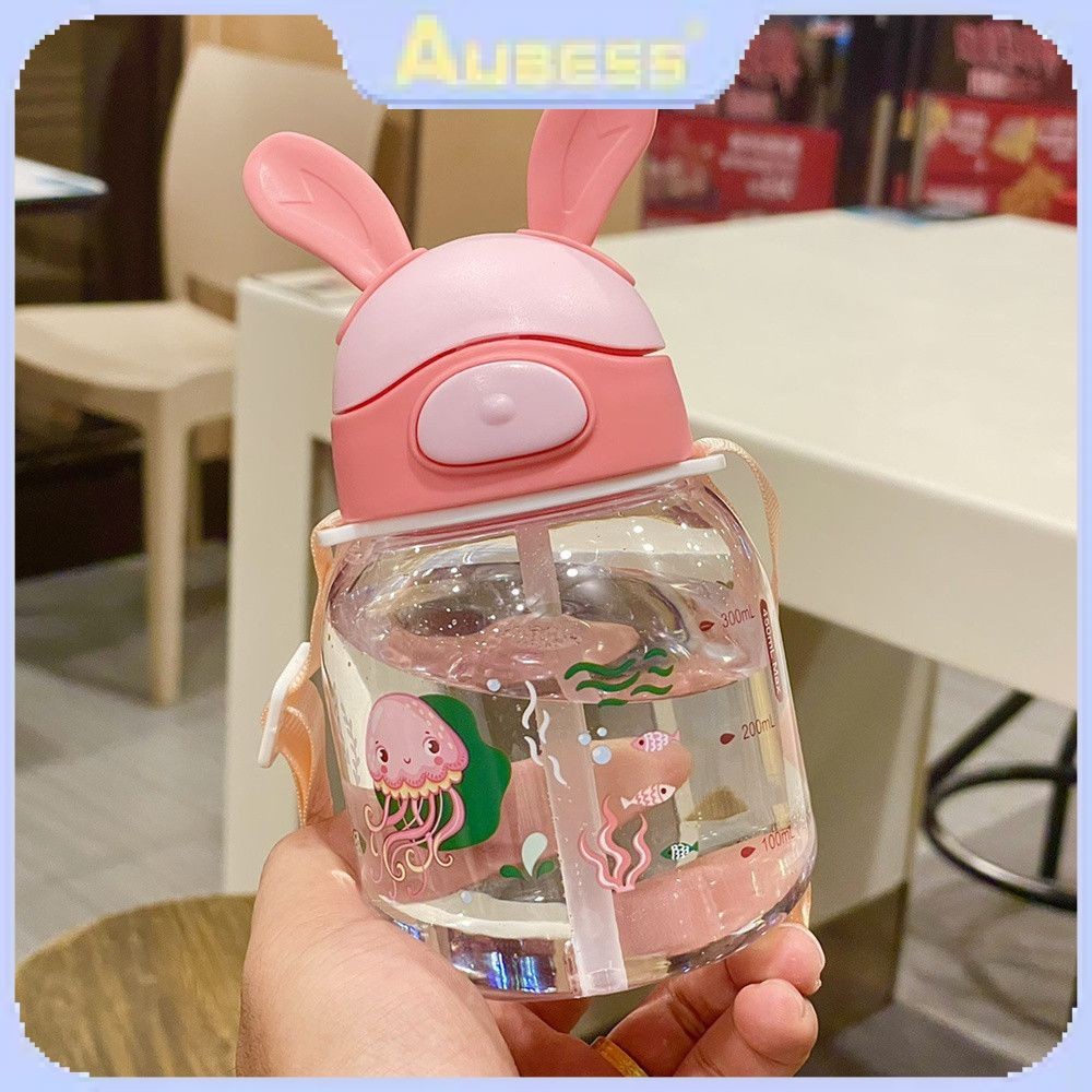 300ml Children Boiling Water Leak-proof Straw Cup Drop-proof Portable Tie Sippy Cup With Scale