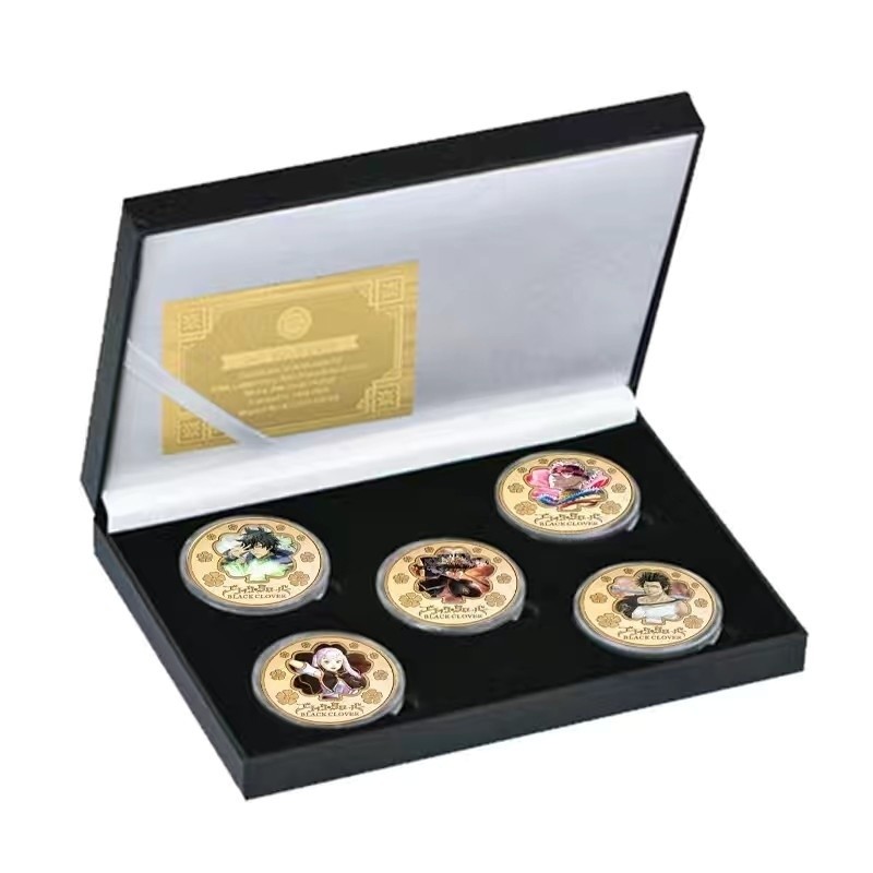 Black Four-leaf Clover Commemorative Coin Anime Coin Merchandise Figure ...
