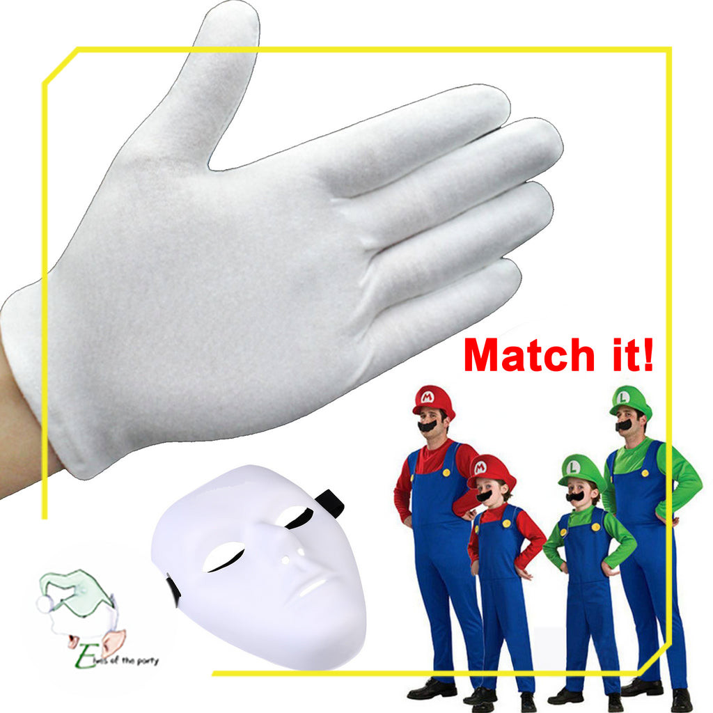 Nintendo Super Mario Bros. Cap Soft White Cotton Gloves for