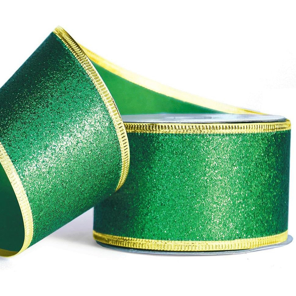 Christmas Ribbon Glitter Wired Christmas Ribbons Red Green Wire Edged 2 ...