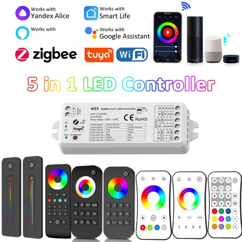 Tuya Zigbee LED Controller 5in1 RGB CCT RGBW RGBCCT DC 12V 24V 15A LED ...