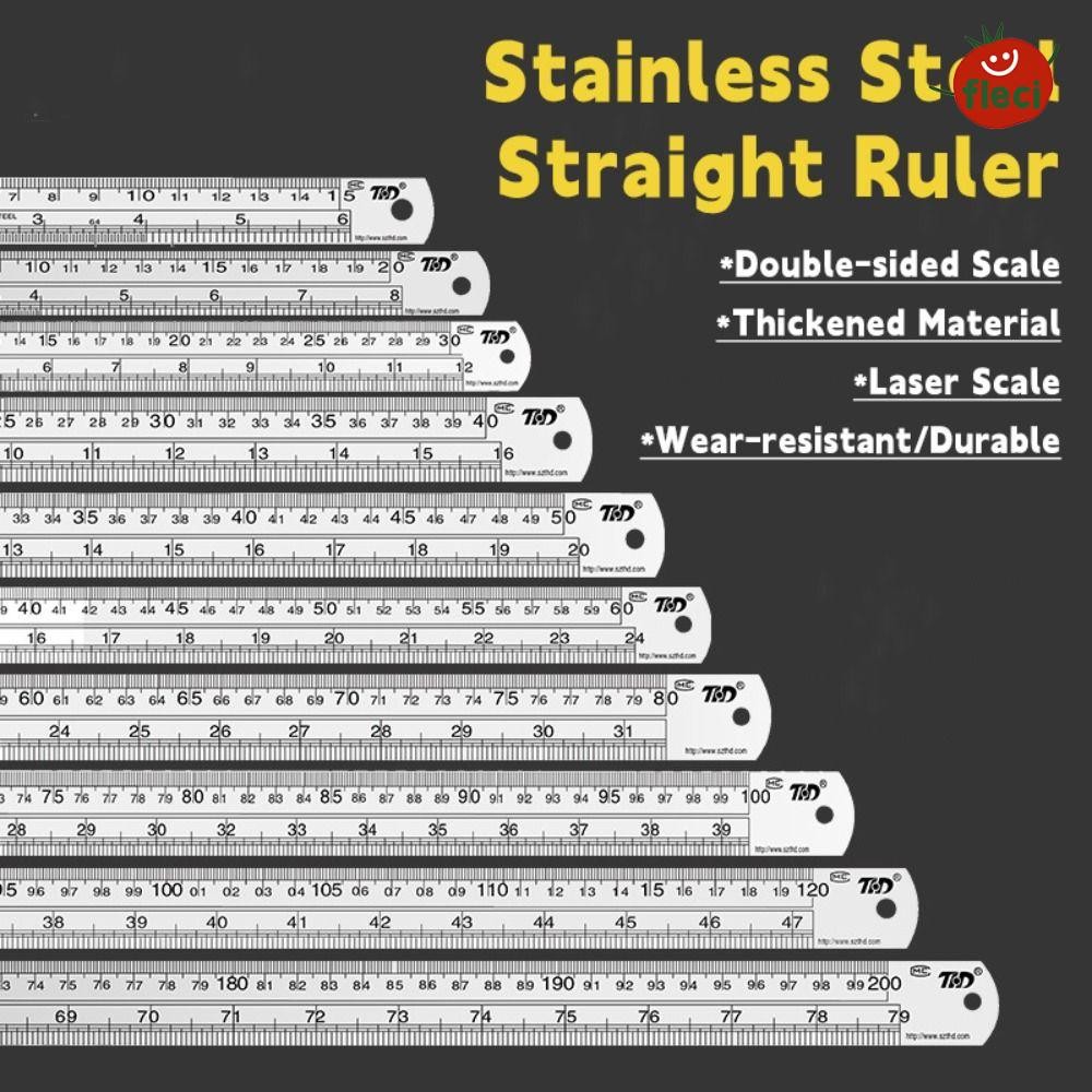 FLECI Stainless Steel Ruler, 15/20/30/40/50cm Double Side Scale ...