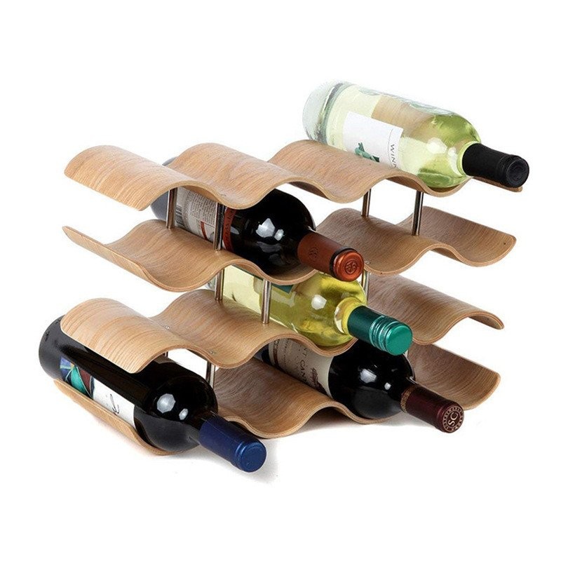 Solid Wood Wave-Shaped Wine Rack Desktop Home Simple Restaurant Wooden ...