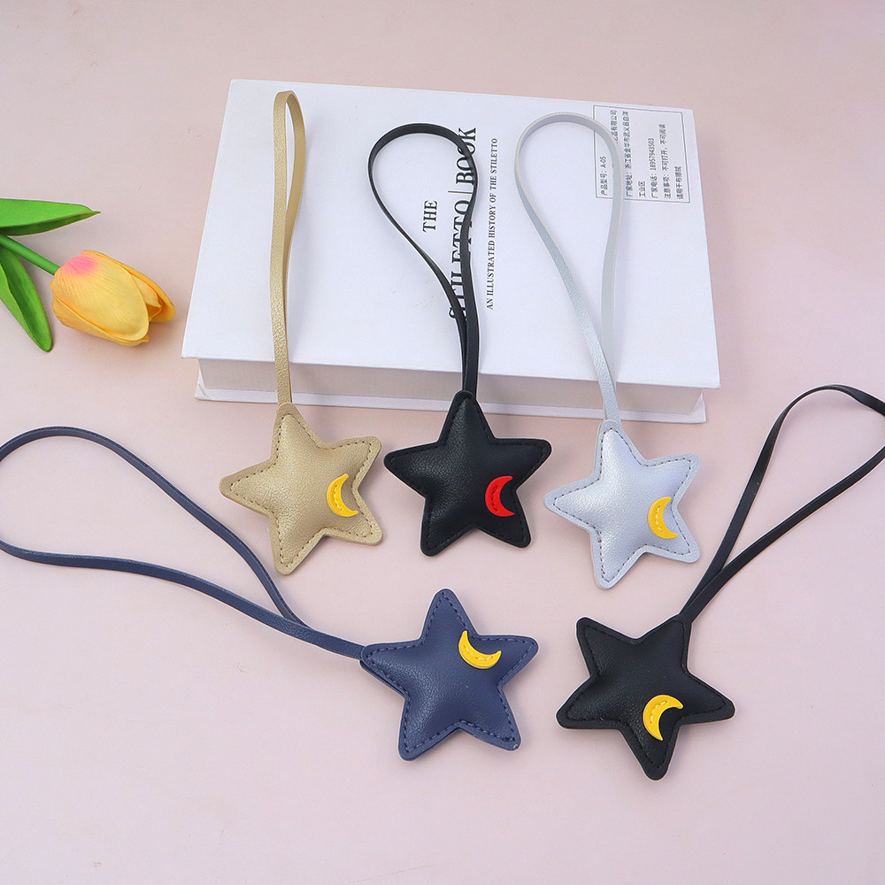 Y2K Silver Golden Color Pentagram Pu Leather Key Chains Fashion Moon ...