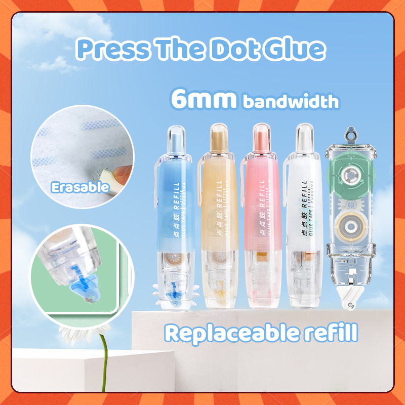 360° Rotatable Cute Dots Glue Tape Retractable Double-Sided Adhesive ...